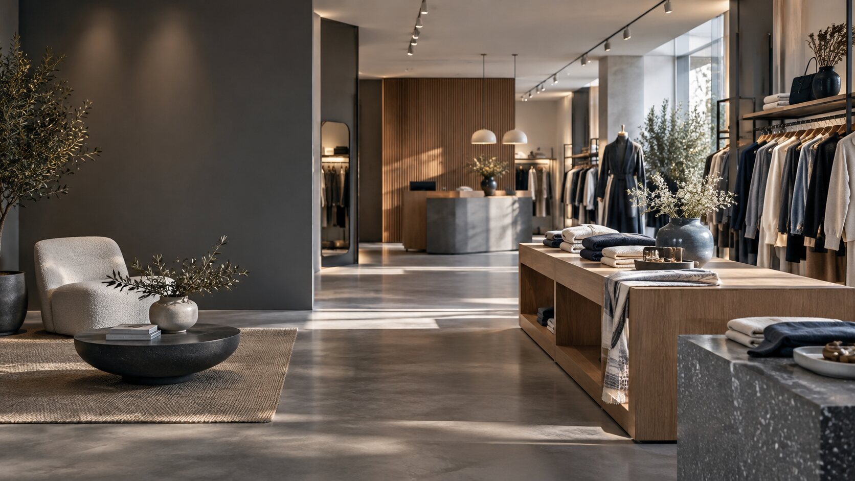 Intérieur contemporain d’une boutique de prêt-à-porter
